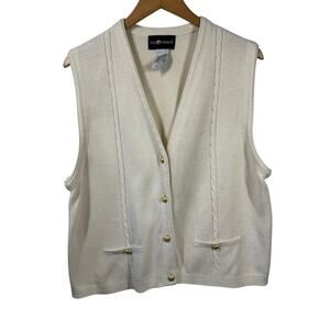 Sag Harbor Sweater Vest Women XL Cream Gold Tone Buttons Clean Girl Coastal